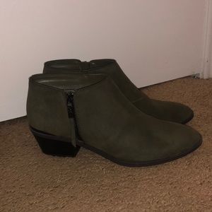 Olive green women’s ankle boot by Vera Wang.